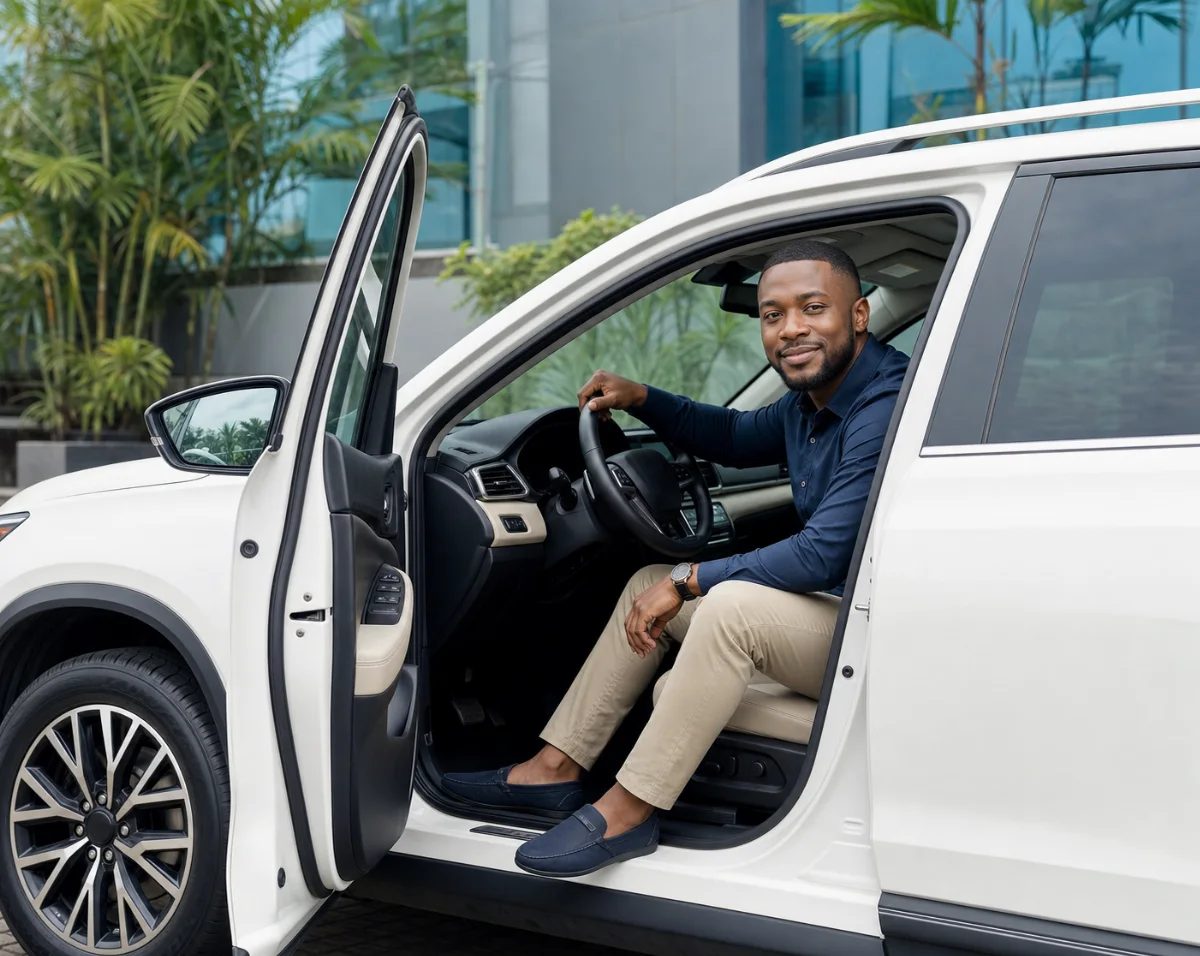 Conducteur entrepreneur au volant de son véhicule